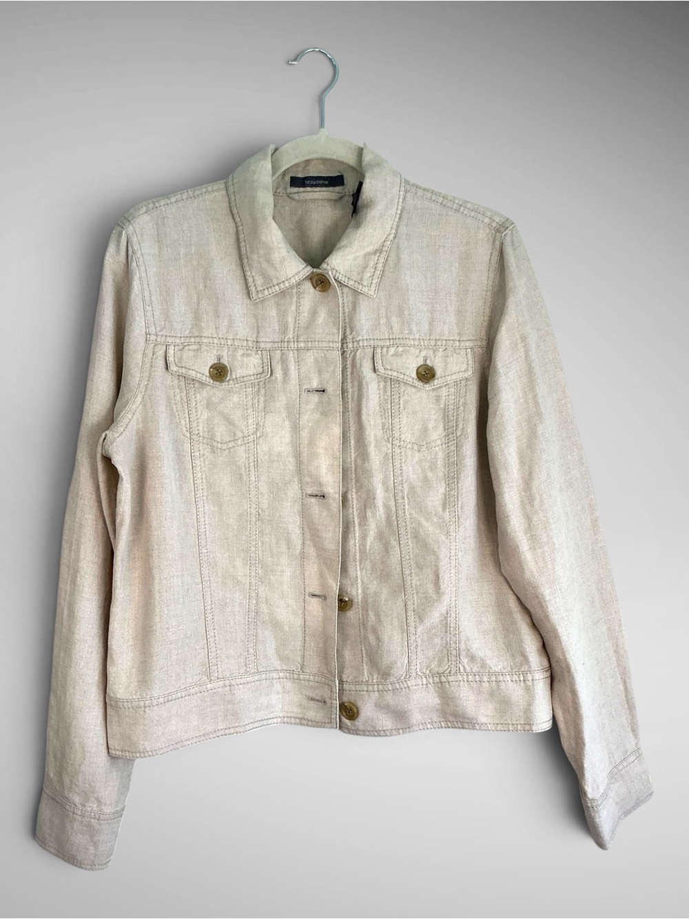 Liz Claiborne 100% Linen Trucker Jacket Women’s Large Ivory Coastal
